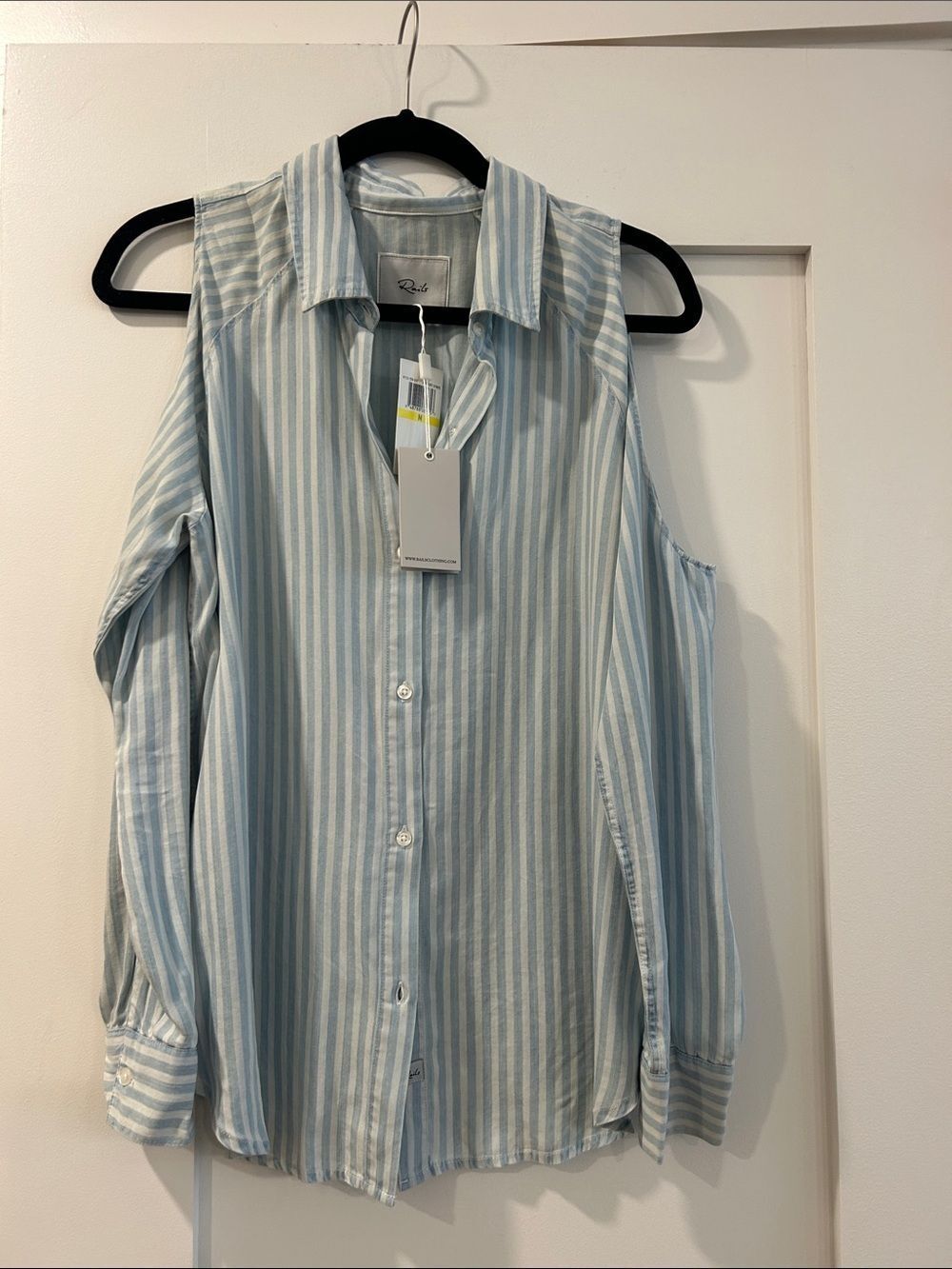 NWT Rails Blue & White Striped Off The Shoulder Button Down Top, Size Medium - Picture 5 of 8